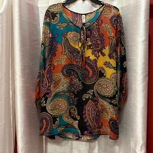 Paisley sheer long-sleeve top, Sz 2XL